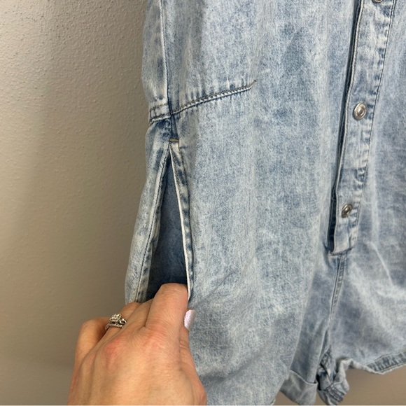 Free People We The Free Womens S Denim Romper Cotton Pockets Snap Buttons Boho - Picture 6 of 14
